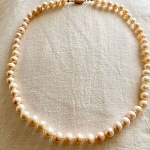 Classic A grade champagne freshwater pearl necklace with 14 kt gold
